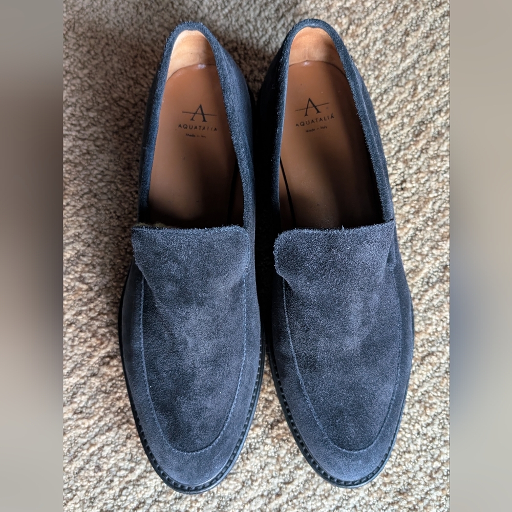 Aquatalia Kelsey Navy Blue Suede Weatherproof Platform Loafer Slip On Women's